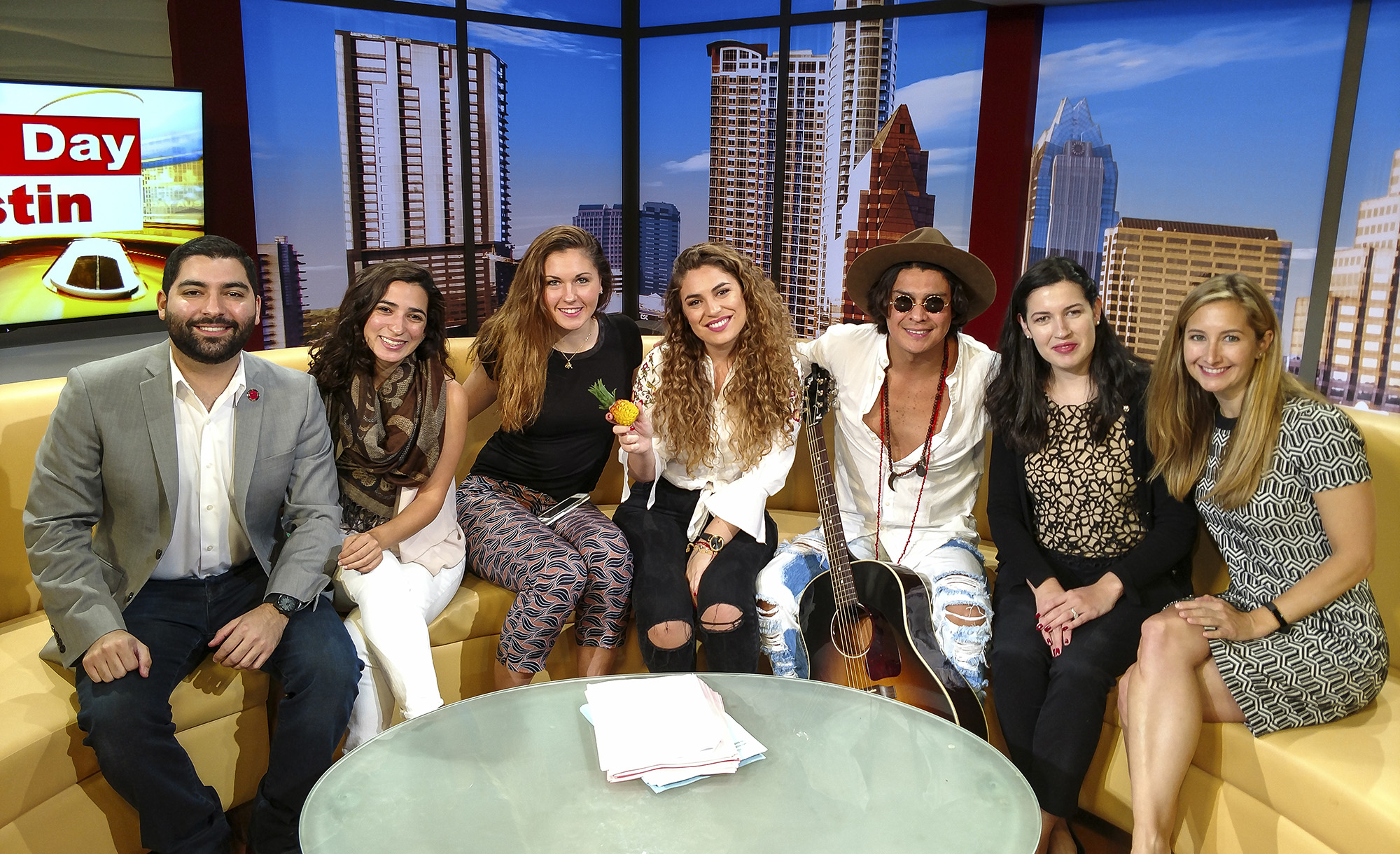 Periko y Jessi, the DishLATINO team, and NHI's Zachary Gonzalez at Fox 7's studios